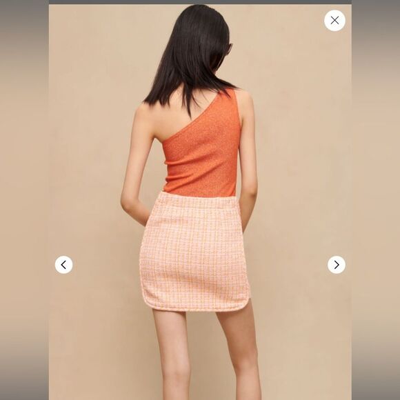 Maje ‘Jilandra’ tweed lined mini skirt in pastel orange w/gold buttons NWT - Picture 2 of 15